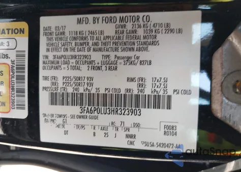 2017 Ford Fusion Hybrid Se z USA, uszkodzony, nr VIN 3FA6P0LU3HR323903